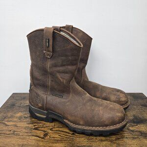 Georgia Boot Eagle One 10" Leather Waterproof Pull On Work Boot Size 10.5W Brown